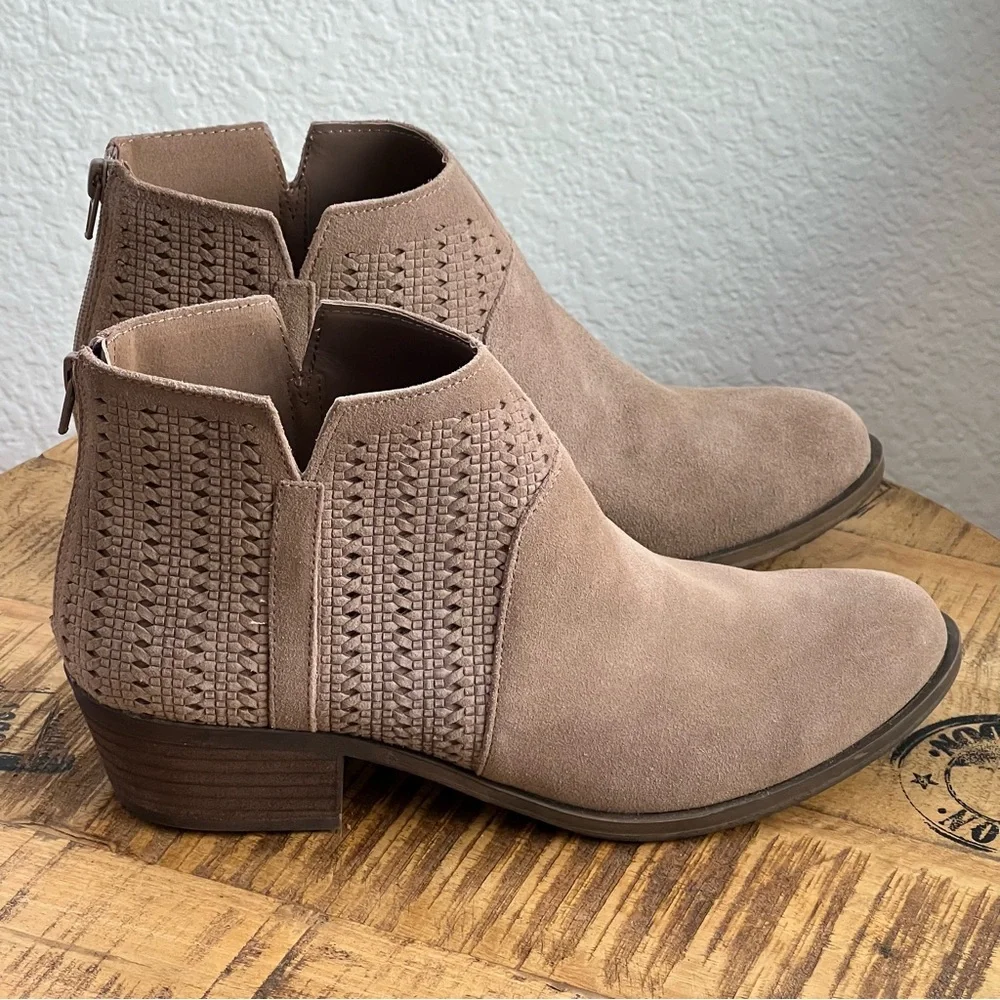 Kensie Grayce Suede Leather Ankle Boots Taupe Booties Womens 9.5 M Western Boho